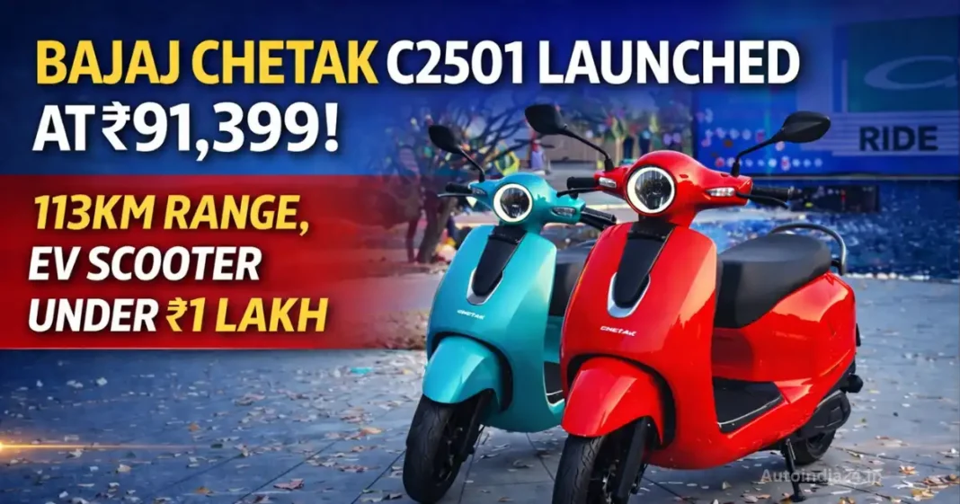 Bajaj Chetak C2501 Launched at ₹91,399: 113km Range Brings EV Scooter Under ₹1 Lakh
