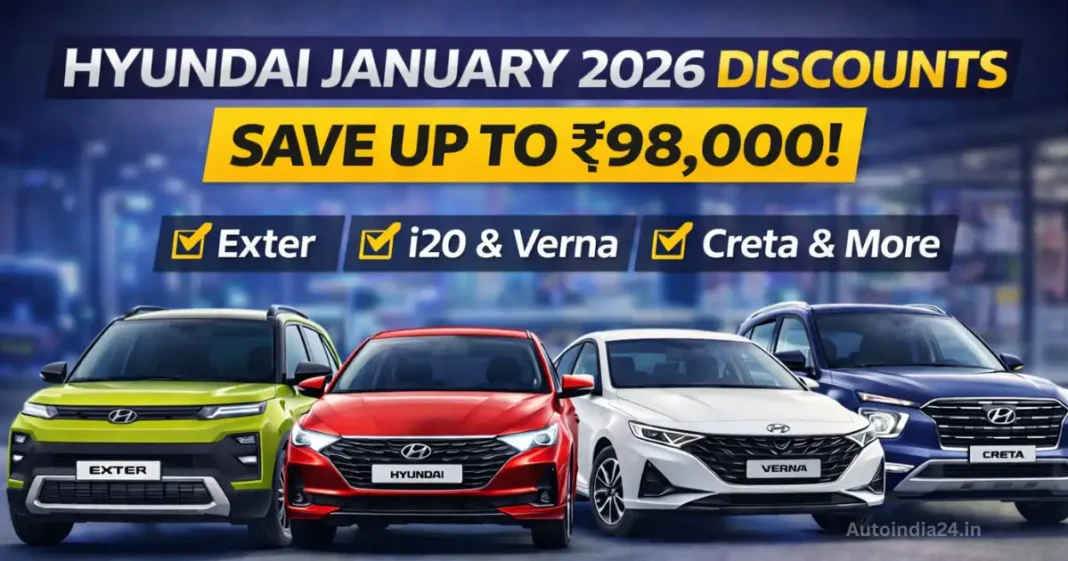 Hyundai January 2026 Discounts: Exter, i20, Verna, Creta Get Up to ₹98,000 Off